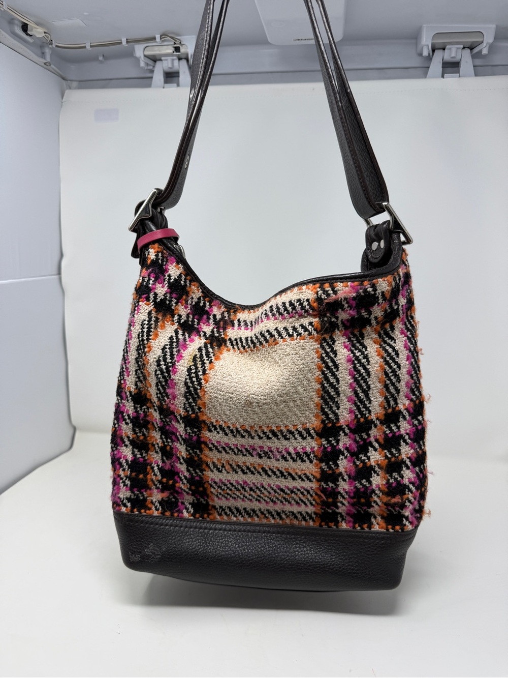 Coach Multicolor Tweed Shoulder Bag with Pink Tassel - Picture 2 of 16